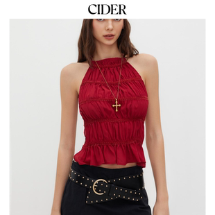 CIDER雪纺挂脖褶皱背心抽褶露背上衣114631717 明星同款
