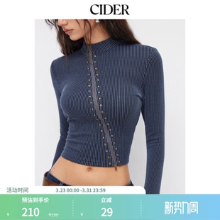 CIDER金属拉链细节条纹高领不对称长袖上衣114871755