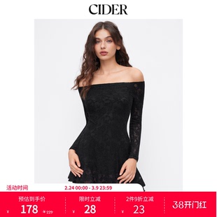 CIDER棉质混纺蕾丝露肩碎花褶边迷你连衣裙114976434