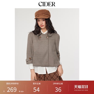 CIDER彼得潘翻领美式复古格纹外套七分袖短款宽松上衣114936817