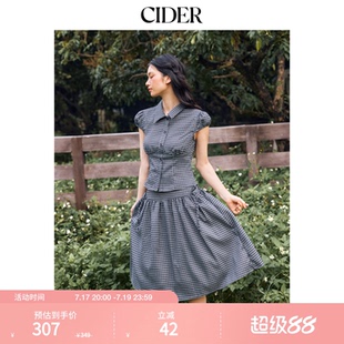 【明星同款】CIDER格纹短袖上衣与低腰半身裙学院风套装115151974