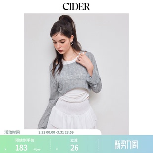 上衣女装 长袖 114061314 背心与短款 CIDER圆领抽褶短款