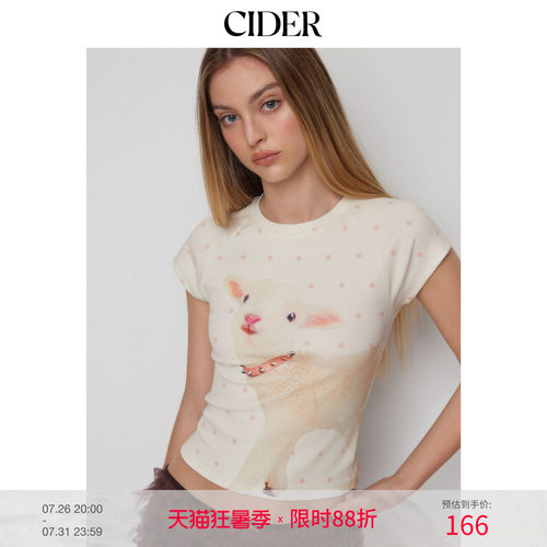 CIDER2026春季新品波点羊羔印花短袖T恤115341350