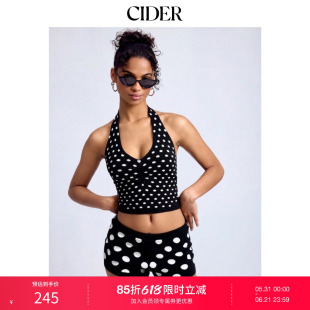 CIDER2026春季新品针织波点挂脖短款上衣配中腰短裤套装115368393