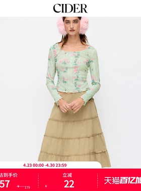 CIDER2025春秋新品女装碎花镂空长袖上衣114965436
