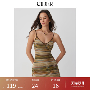 CIDER秋季新品针织V领条纹喇叭迷你连衣裙115362732