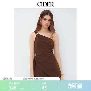 吊带连衣裙114618652 无袖 CIDER金属装 饰垂坠斜肩短款