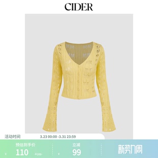 CIDER美式 114667558 氛围感穿搭碎花镂空钩织V领针织开衫