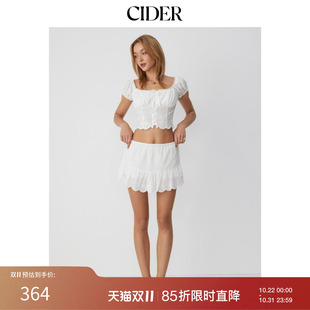 【明星同款】CIDER镂空刺绣露肩上衣中腰迷你半身裙套装115437166