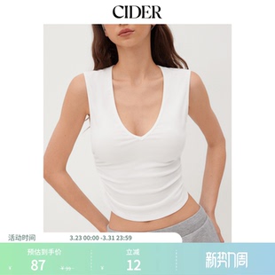 CIDER棉混纺V领褶皱背心式 上衣114416270