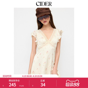 CIDER2026春季新品缎面碎花V领荷叶袖蓬蓬迷你连衣裙115283291