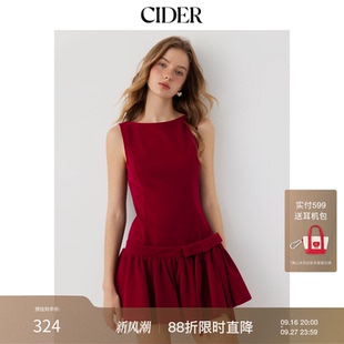 CIDER天鹅绒船领荷叶边蝴蝶结迷你连衣裙115069851