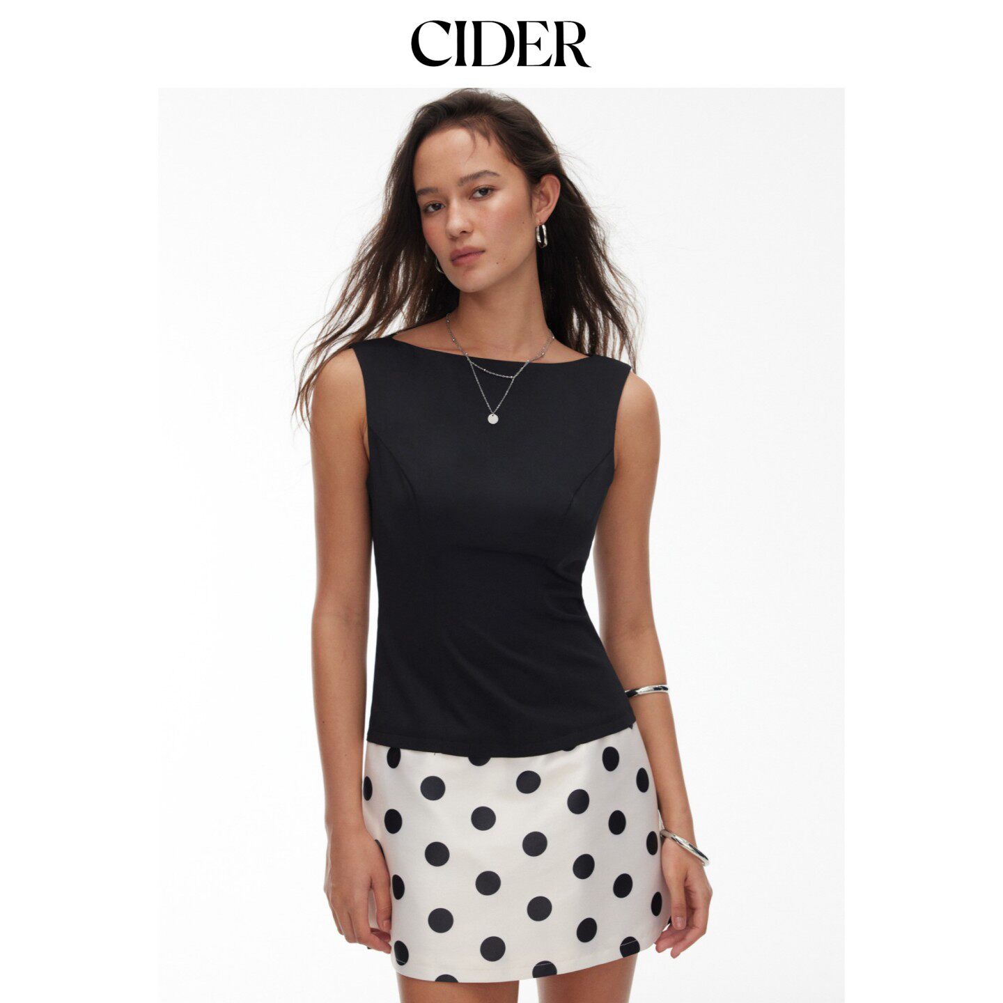 CIDER2026春季新品撞色船领波点A字迷你连衣裙115386608
