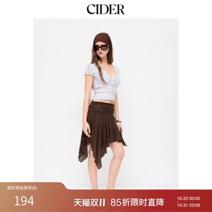 【音乐节穿搭】CIDER蕾丝低腰裙摆阔摆中长半身裙配腰带115219315