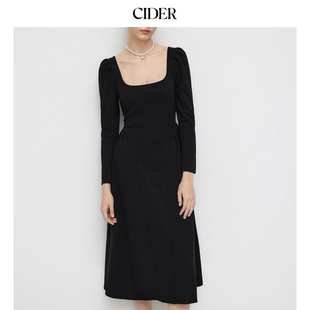 CIDER 春秋新品女装方领荷叶边长袖中长连衣裙113364468