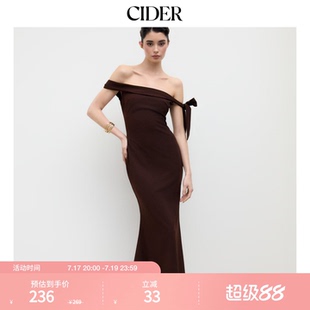 CIDERchic优雅风露肩蝴蝶结一字肩长款收腰连衣裙114444307