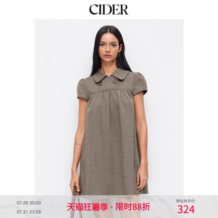 CIDER彼得潘娃娃领美式显瘦复古格子波点连衣裙114967589