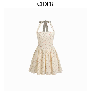 CIDER正品 挂脖碎花荷叶边连衣裙女装 114370583 明星同款