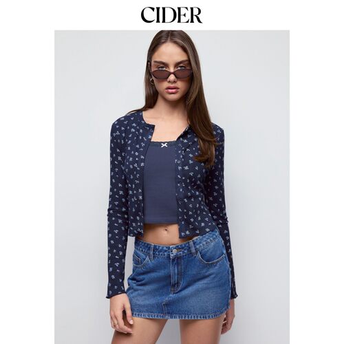 CIDER2026秋季新品小碎花荷叶边纽扣开襟长袖上衣115758899