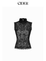 CIDER2026 Autumn New Collection: Flocked Aztec patterned stand-up collar lace patchwork fitted vest 115725482 thumbnail 6