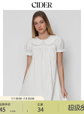 CIDER毕业季穿搭彼得潘翻领泡泡袖蕾丝边迷你连衣裙115340345