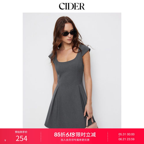 CIDER2026春季新品编织方领百褶A字迷你连衣裙115280051