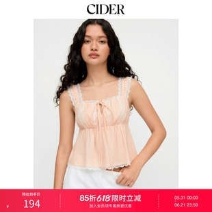 CIDER2026春季新品棉质蕾丝镶边系带前扣吊带上衣115281364