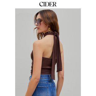 色挂脖短款 明星同款 CIDERchic风正品 衣1030807 两用上女装