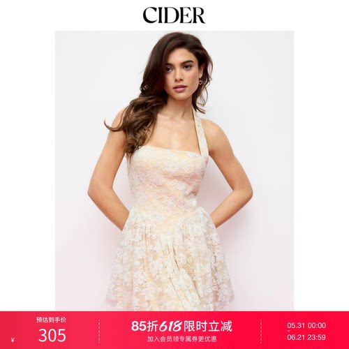 CIDER碎花蕾丝挂脖荷叶边蓬蓬迷你连衣裙115133043