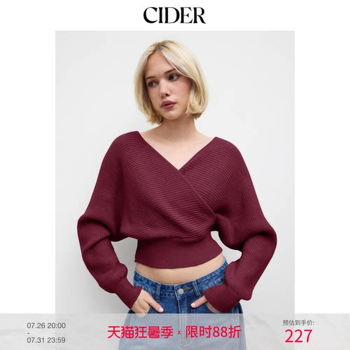 CIDERchic风秋冬女装色针织V领裹身短款长袖上衣111240828