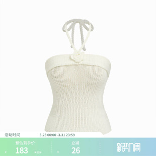 针织抹胸114710584 CIDER针织挂脖背心露背玫瑰无袖 明星同款