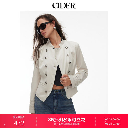 CIDER2026春季新品拿破仑棉混纺翻领双排扣金属细节夹克115367078