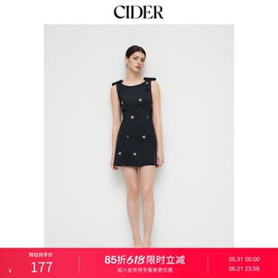 CIDER碎花刺绣蝴蝶结船领迷你连衣裙113720582