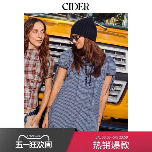 CIDER娃娃领棉彼得潘领娃娃裙甜美格纹迷你连衣女装裙14747335