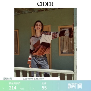 上衣111856671 羊毛撞色船领长袖 CIDER都市游牧风春秋新品 女装