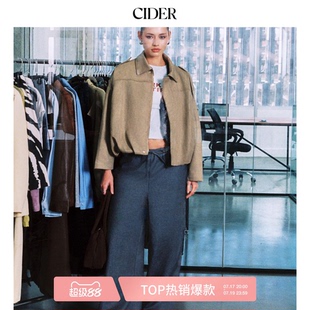 CIDER春秋女装翻毛皮翻领长袖拉链宽松夹克114827557