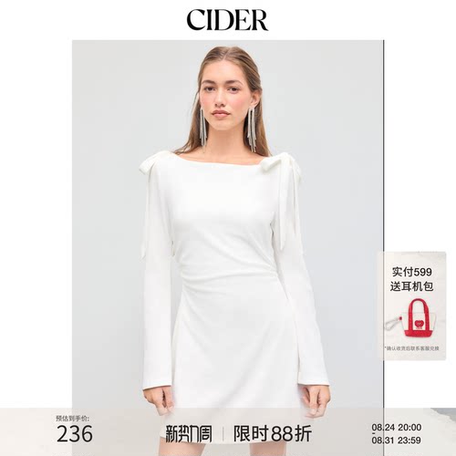 CIDER毕业季穿搭｜春秋女装色船领褶皱蝴蝶结迷你连衣裙112689072