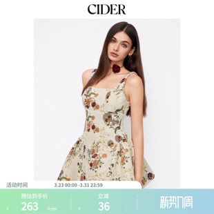 CIDER提花方领碎花美式 连衣裙114958216 复古短款