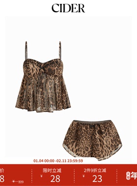 CIDER 两件套豹纹蝴蝶结抹胸短裤家居服套装114678433