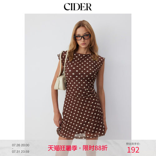 CIDER2026夏季新品网眼波点短袖褶皱A字迷你连衣裙115465076