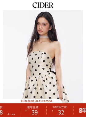 CIDER波点荷叶边蝴蝶结抽褶少女甜美抹胸连衣裙约会年会114766133