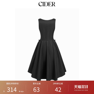 CIDER穿搭方领蝴蝶结褶皱中腰喇叭中长连衣裙115334514