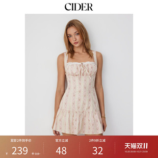 CIDER秋季新品碎花方领系带荷叶边A字迷你连衣裙115434069