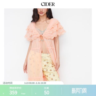 CIDER雪纺V领系带分层花边大码 114846454 长连衣裙女装