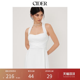 CIDER2026早秋穿搭毕业季素色方领交叉荷叶边中长连衣裙111390722