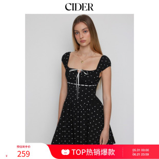 CIDER2026夏季新品棉混纺波点方领蝴蝶结A字迷你连衣裙115435284
