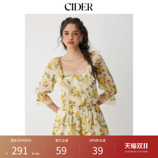 CIDER2026早秋季新品雪纺水果印花方领灯笼袖蕾丝连体裤115426469