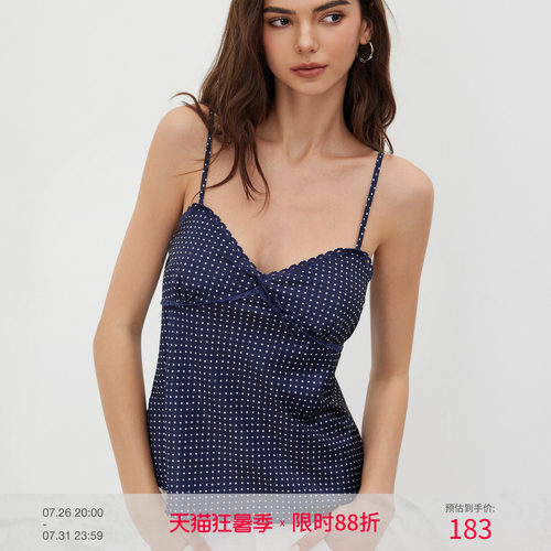 CIDER美式波点系带蕾丝边无袖吊带抹胸上衣女装114675782