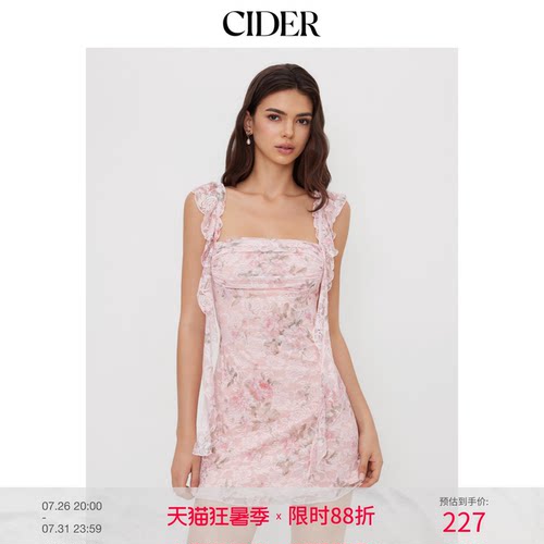 CIDER方领蕾丝碎花褶边迷你连衣裙114590167