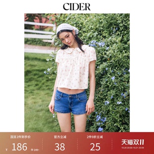 【明星同款】CIDER2026早秋穿搭碎花彼得潘翻领短袖上衣115208256